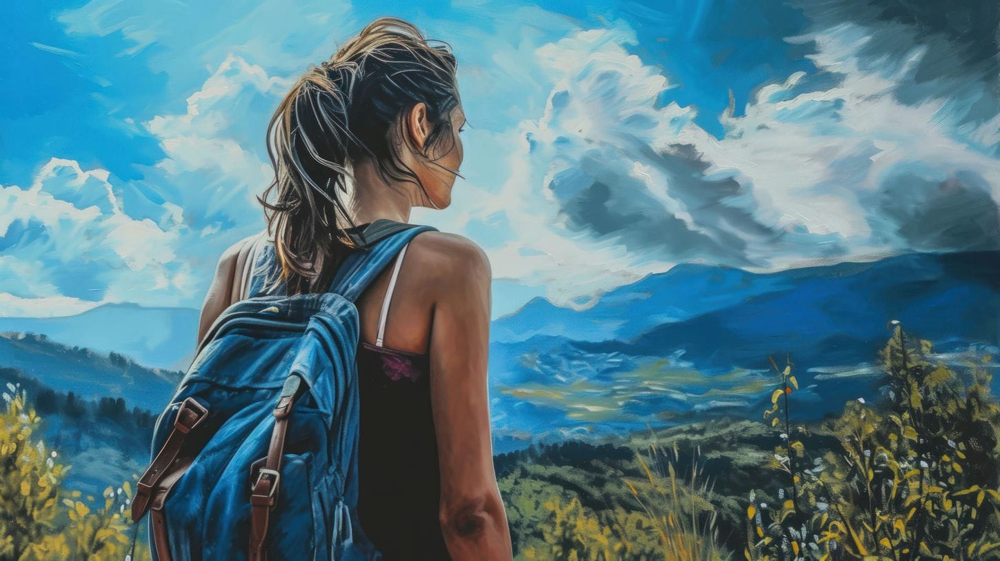 image représentant une femme dans une randonnée, imageant l'importance d'avoir un sens à sa vie pour être heureux