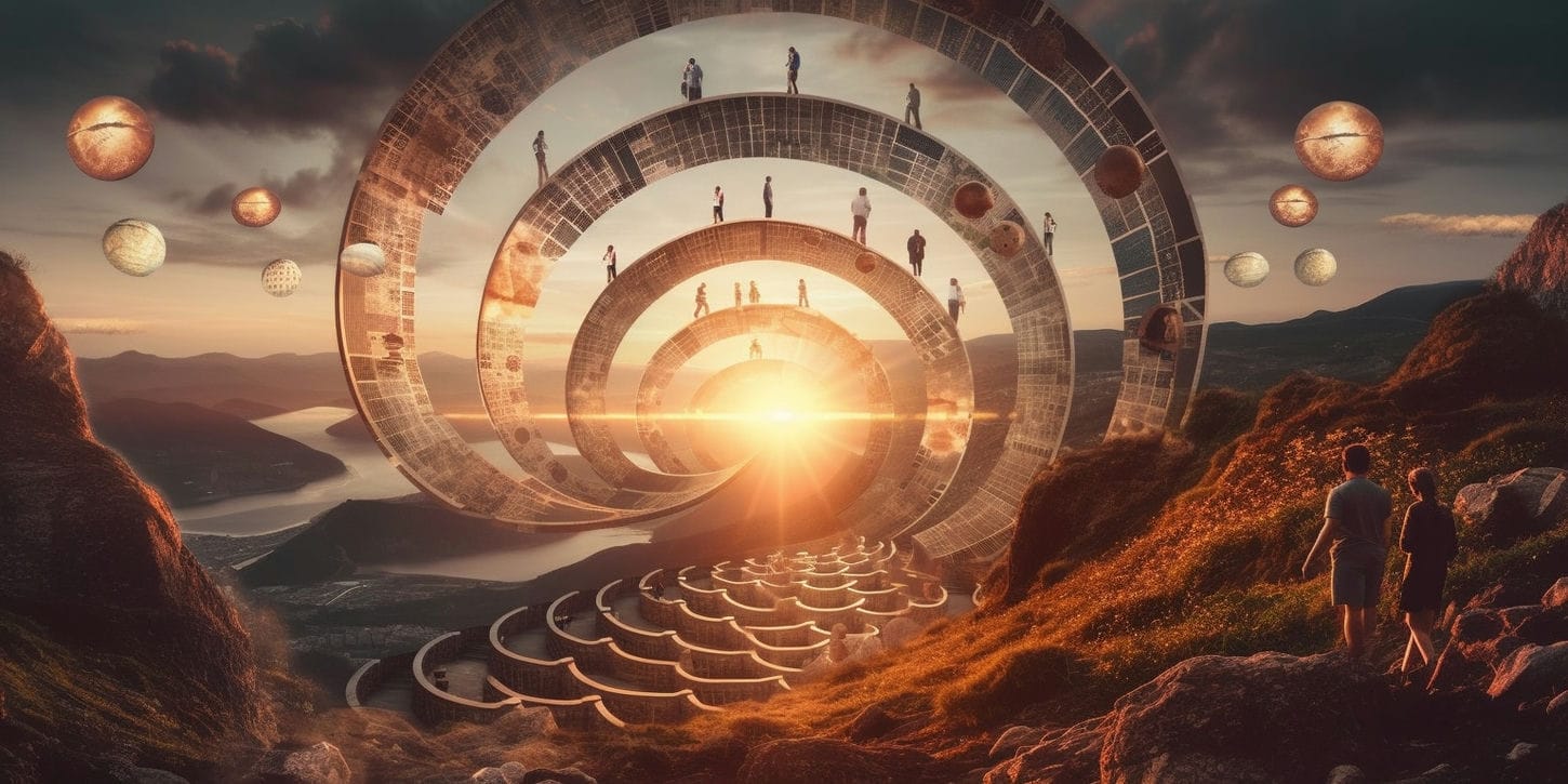 une image qui représente l'actualisation dans une spirale incesssante de croissance