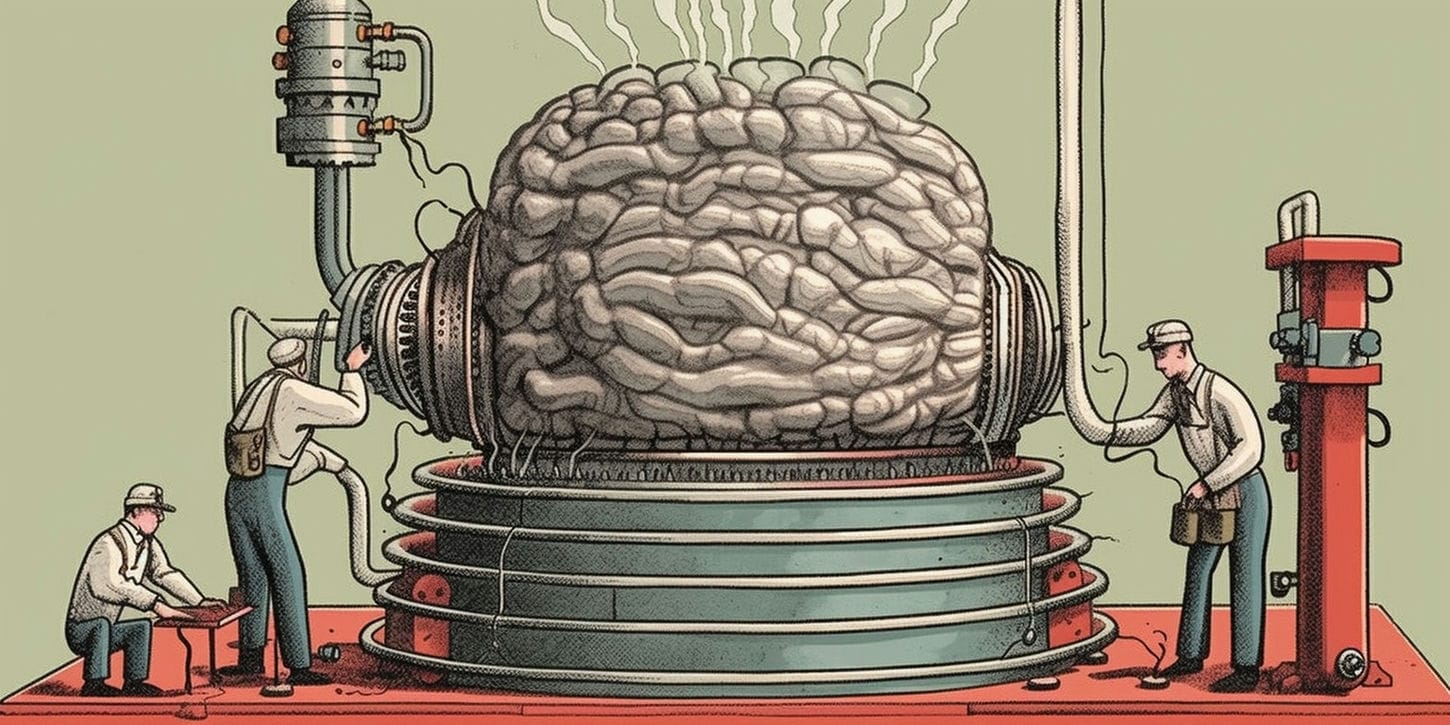 illustration d'une machine qui enlève le perfectionisme du cerveau d'une personne.