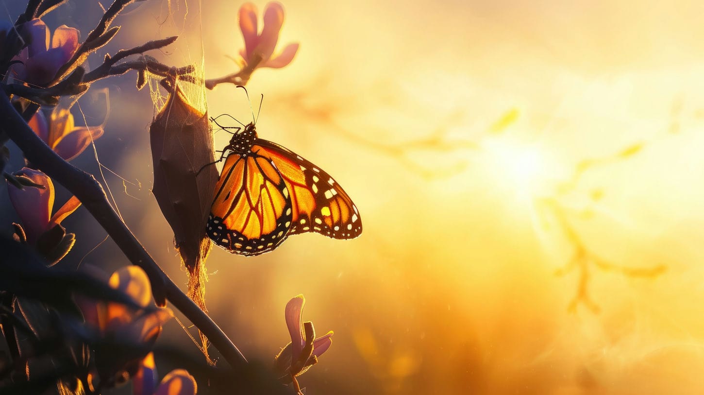 Image d'un papillon qui sort de son cocon représentant le pouvoir de prendre sa place et de s'affirmer.