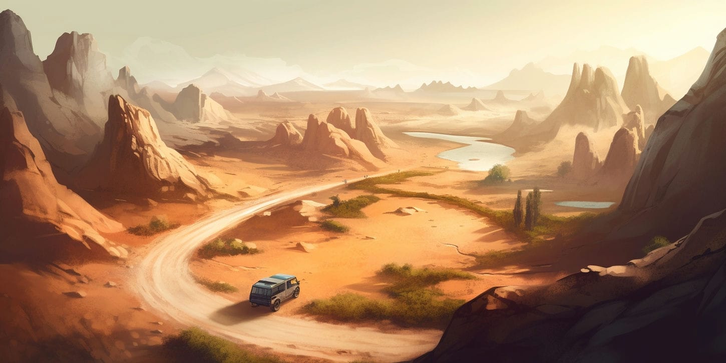 Une image représentant une voiture dans un paysage montagneux. Elle image la régulation émotionnelle.