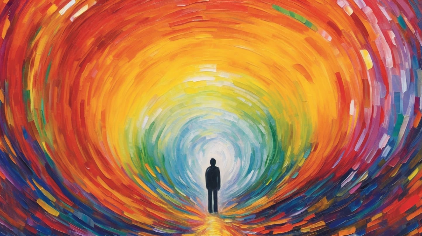 Image d'une personne entouré de couleurs rayonnante imageant l'importance de la régulation émotionnelle