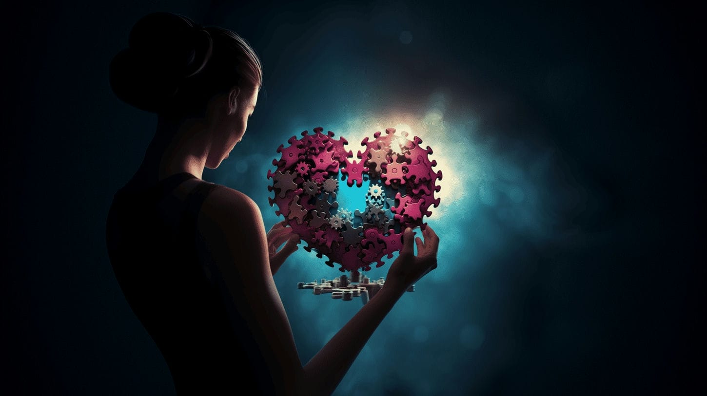 Image représentant le fonctionnement psychique en montrant une jeune femme faisant un casse-tête en forme de coeur