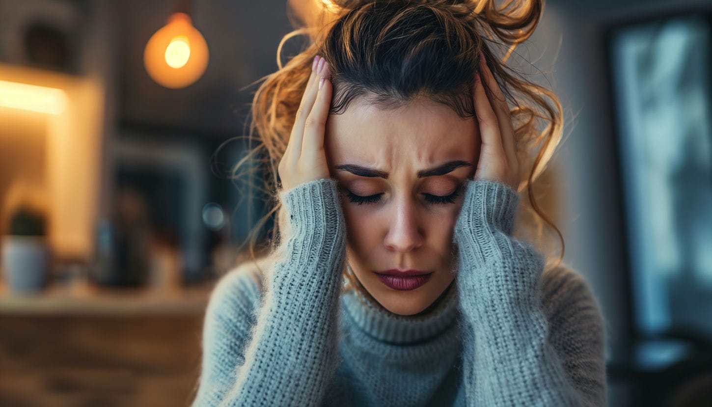 Image représentant une femme triste, découragé, la tête entre les mains. Elle représente la page Pourquoi consulter un thérapeute?