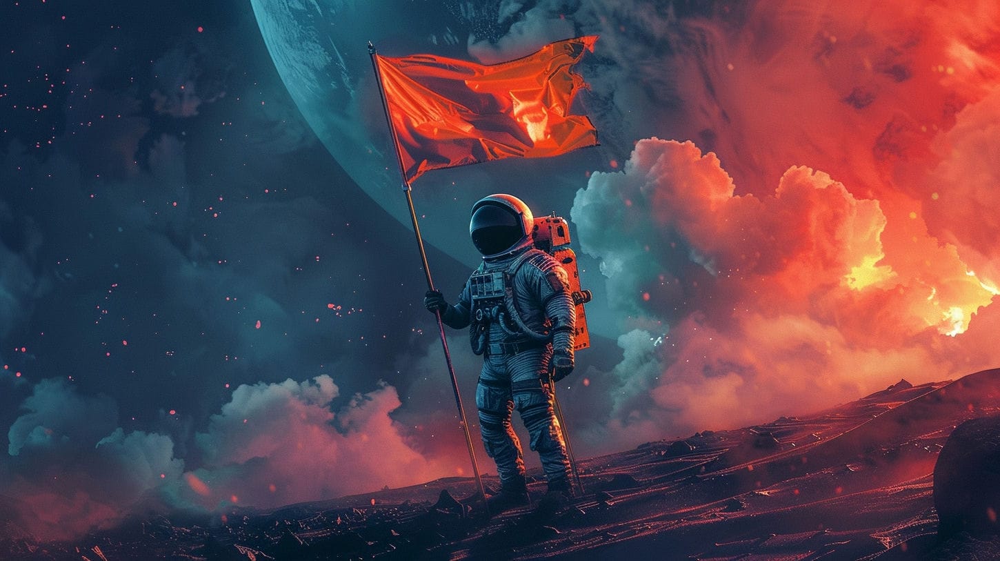 Image représentant le courage et l'audace d'un astronaute plantant un drapeau sur une autre planète