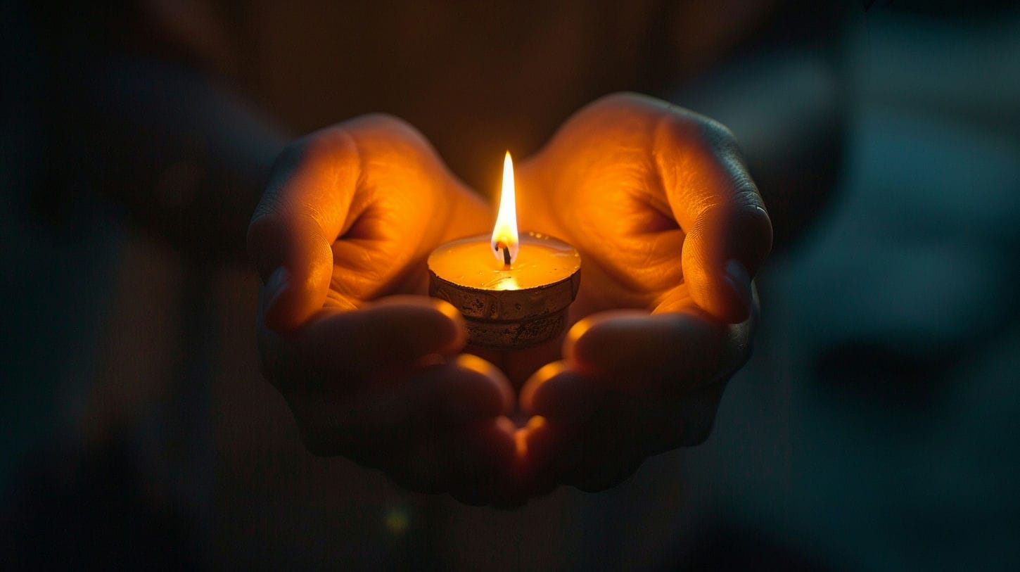 image d'une personne tenant un petit lampion dans ses mains représentant la page de la catégorie Spiritualité