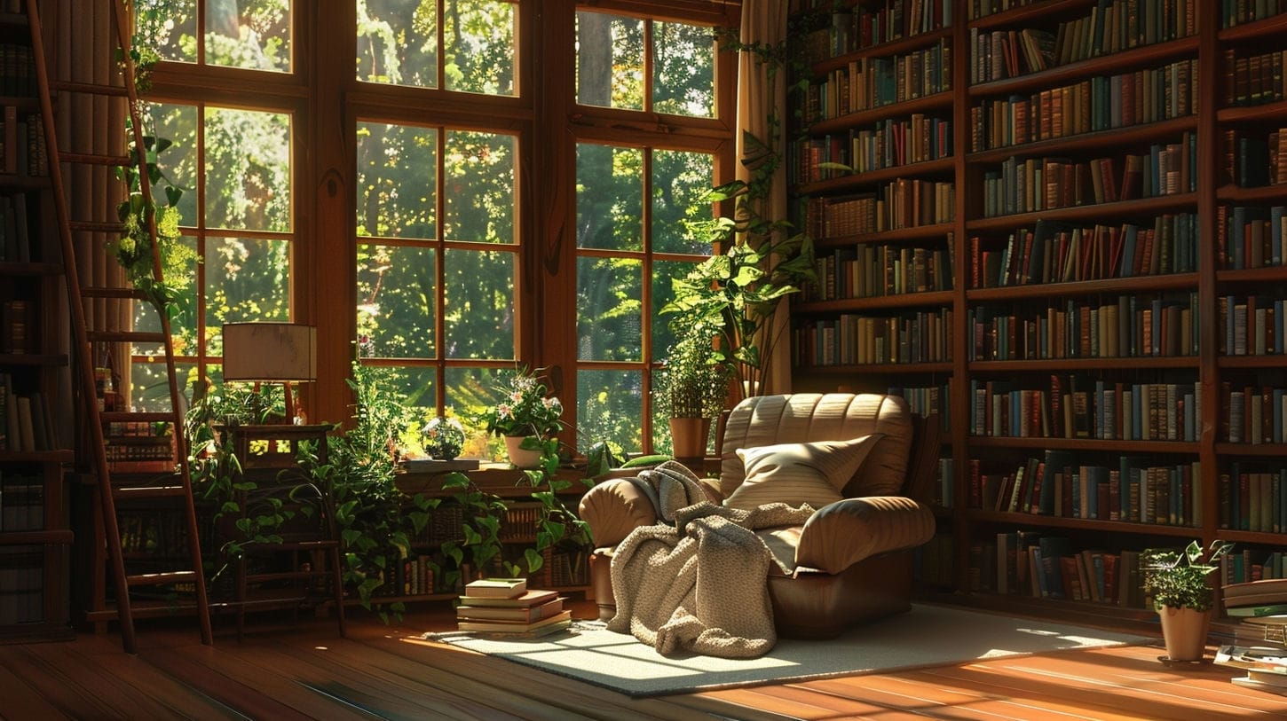 Image de la catégorie suggestions de lectures représenté par une magnifique pièce avec un bibliothèque